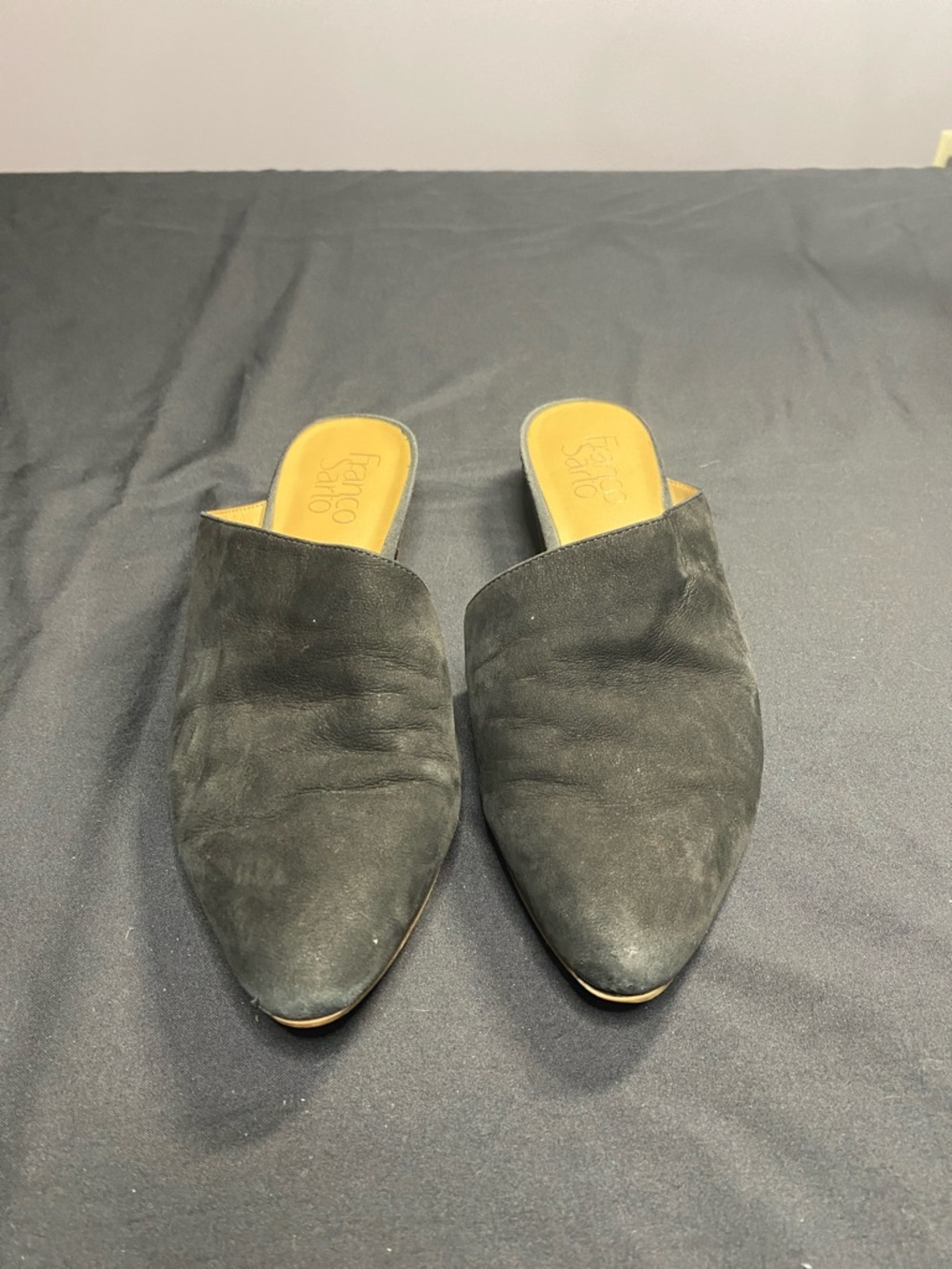 Franco Sarto Mules Black Suede, Size 6.5